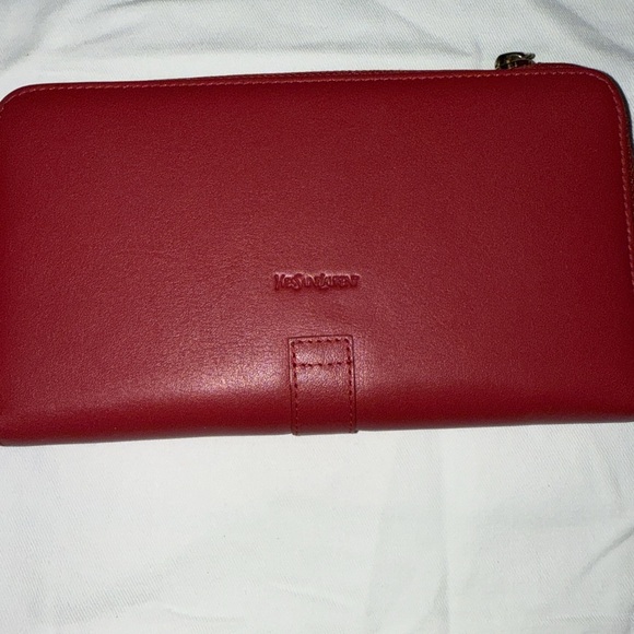 Preloved Yves Saint Laurent red leather long wallet pristine condition zipper. - Picture 3 of 6